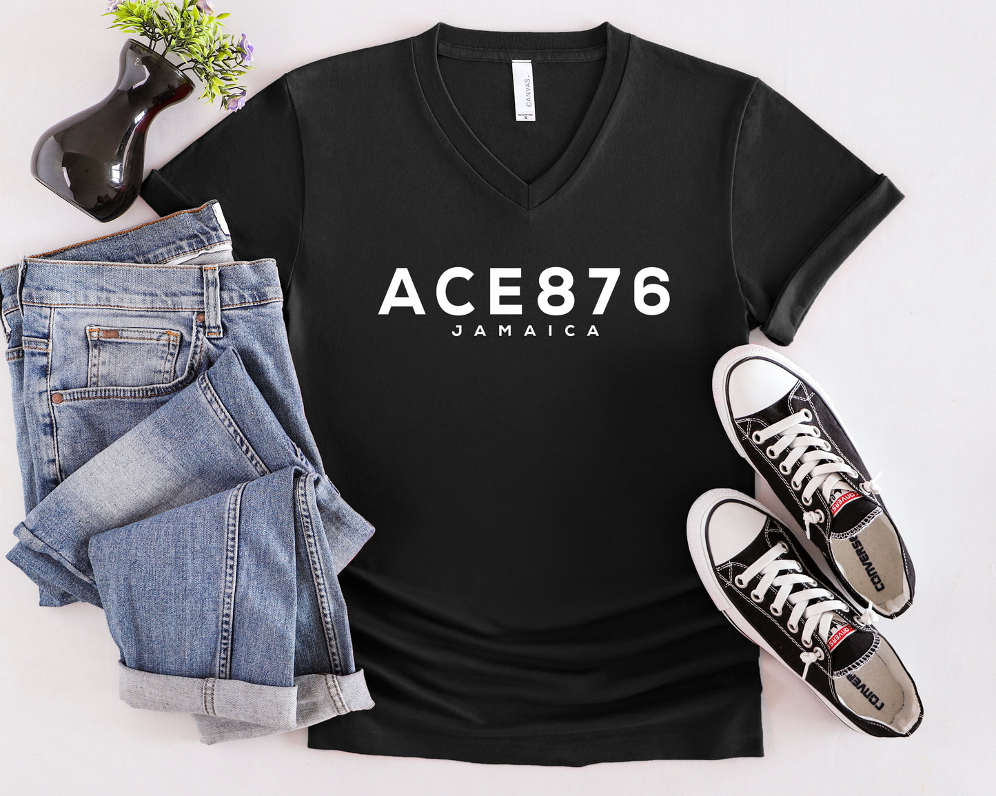Ace876 Women V Neck Short Sleeve Tees