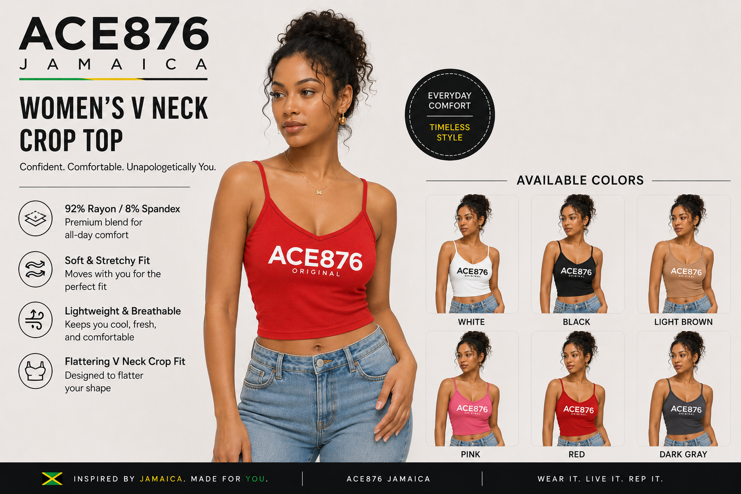 ACE876 Original Women's V Neck Crop Top