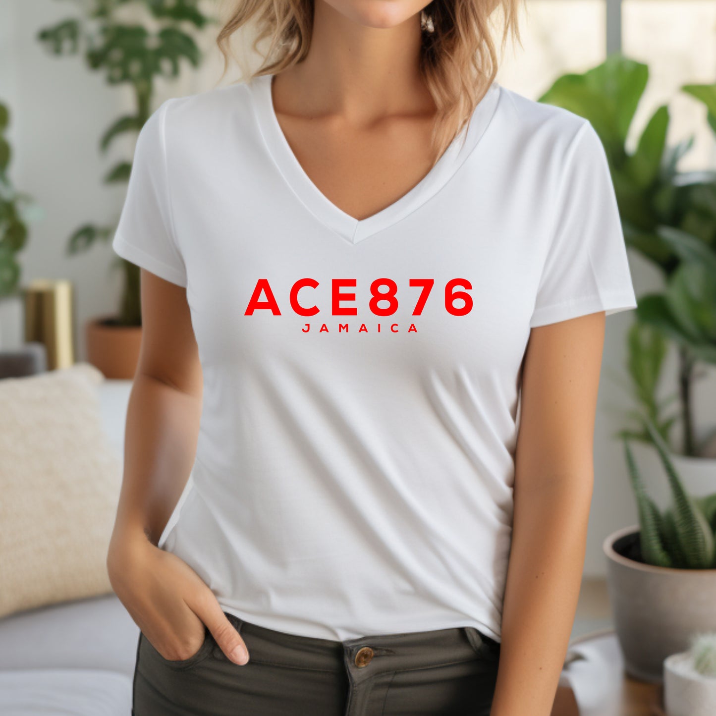 Ace876 Women V Neck Short Sleeve Tees
