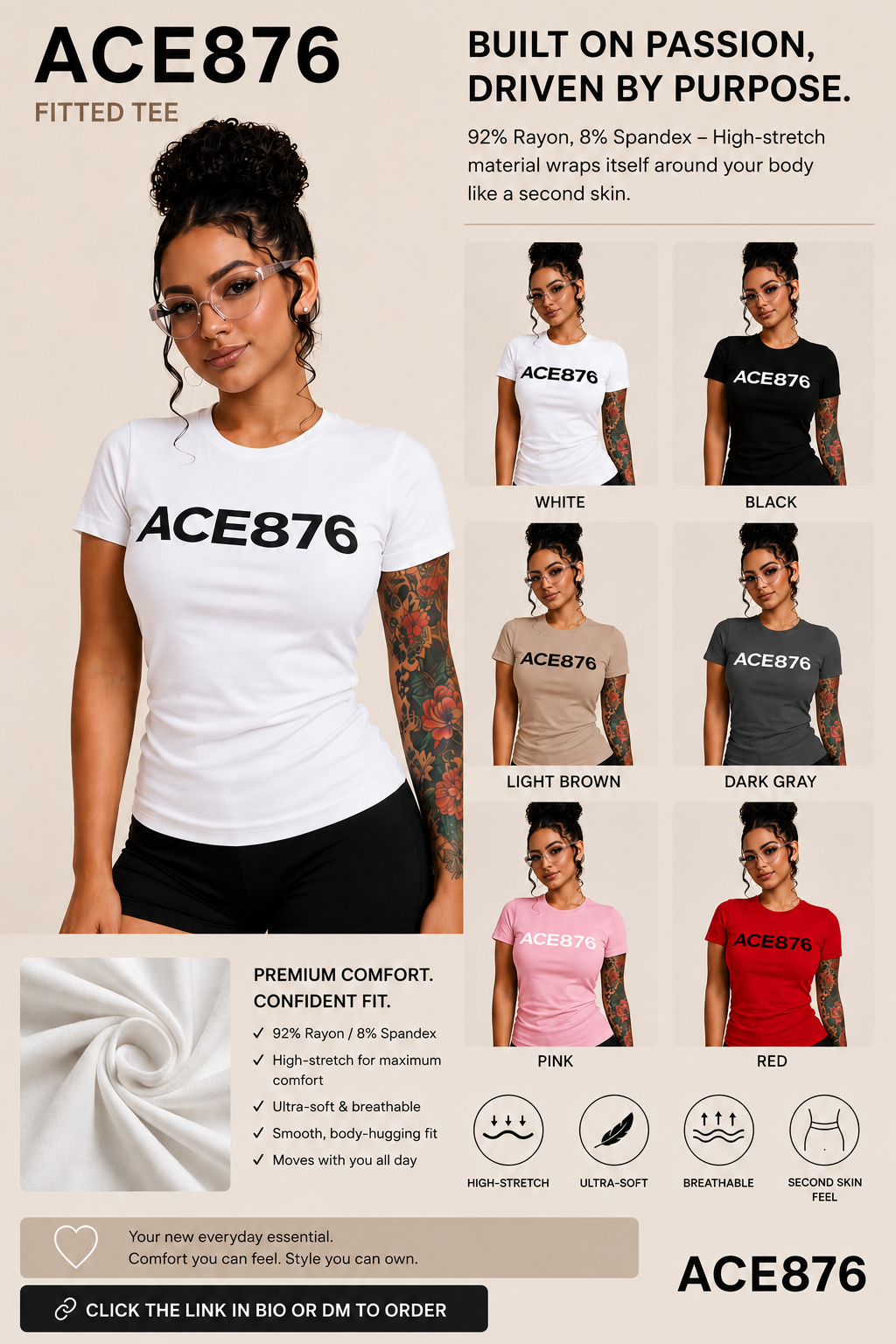 Ace876 Womens Crew Neck Short Sleeve fitted tee shirt