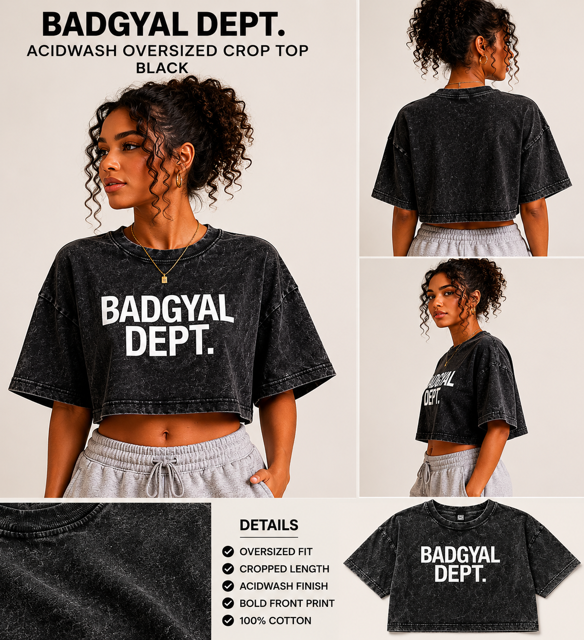 Badgyal Dept. acidwashed oversized crop top