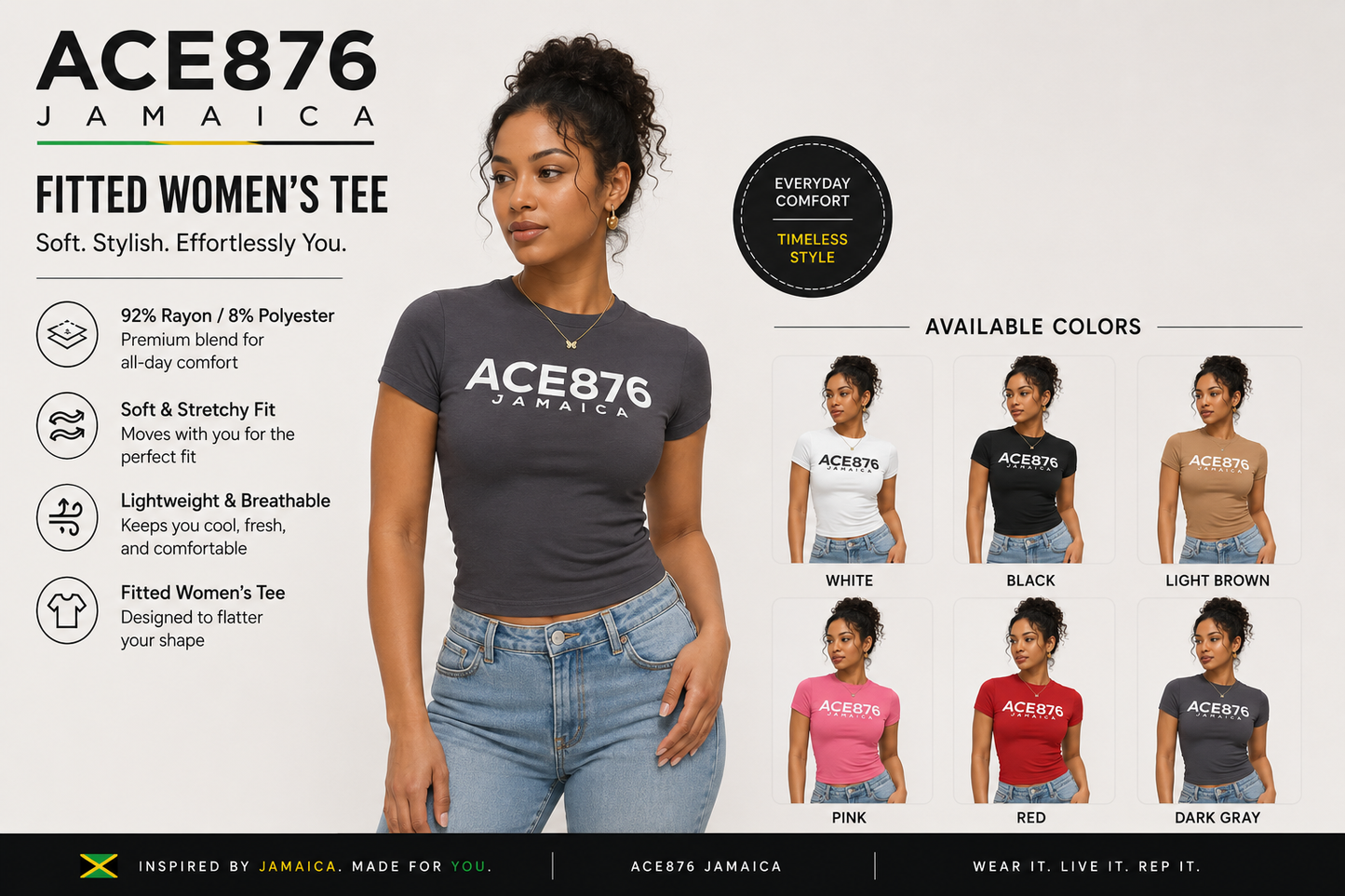 Ace876 Jamaica Women Crew Neck Short Sleeve Tees